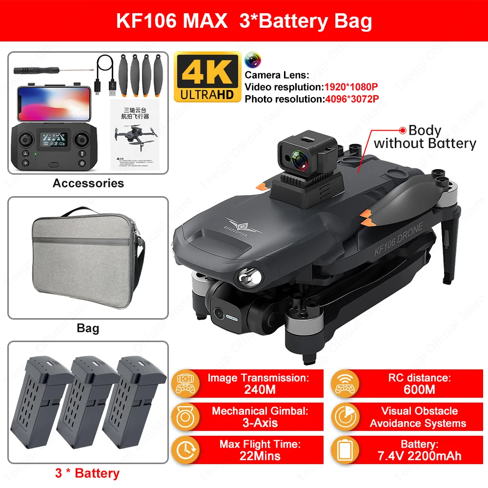 Teeggi KF106 Drone 4K Profesional 2.4G WiFi HD Camera With Obstacle Avoidance Foldable Quadcopter RC Helicopter Toy VS KF102 toy helicopter RC Helicopters