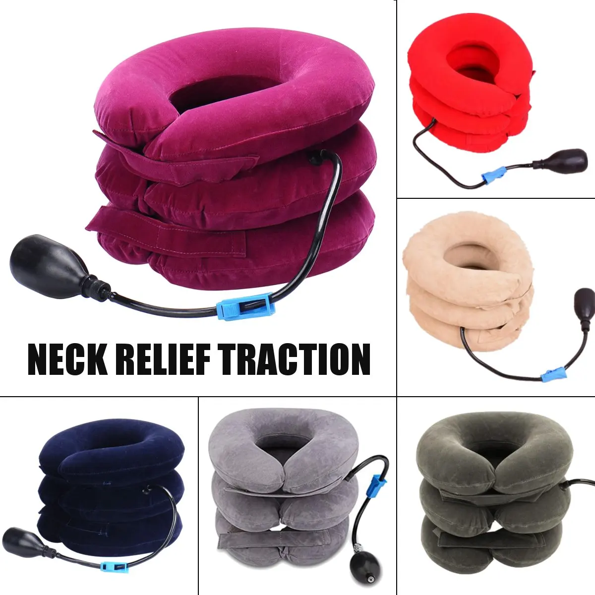 Air Inflatable Portable Cervical Traction Collar Brace Pillow Chiropractic Pain Relief Neck Cushion Support Protection Stretcher