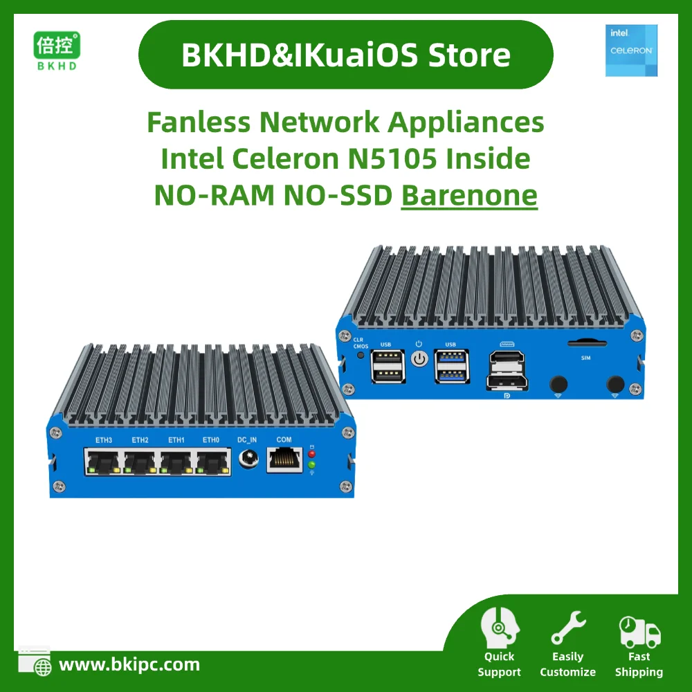 Fanless Network Device Barebones 4x2.5G Ethernet Celeron N5105 Compatible Pfsense OPNsense for Firewall Router G48S-N5105-4L