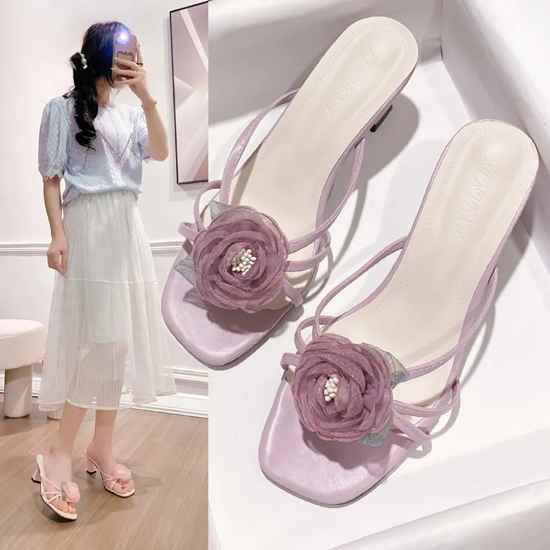 

Цветочные тапочки в китайском стиле, женское летнее пальто, новинка 2024, сандалии Xianqi на высоком каблуке, с юбкой-трапецией