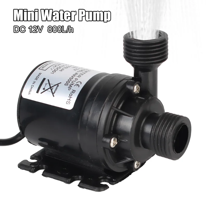 초저소음 DC 12V 24V 유량 800L/H 휴대용 브러시리스 모터, 수중 펌프, 최대 높이 5m 냉각 시스템, 분수 히터