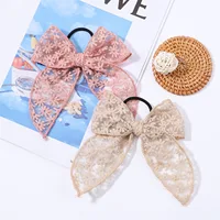 Fashion Cute Hollow Out Embroidered Flower Bows Hair Band Kids Hair Accessories Handmade Lace Headwear Girl Headdress Gift 2