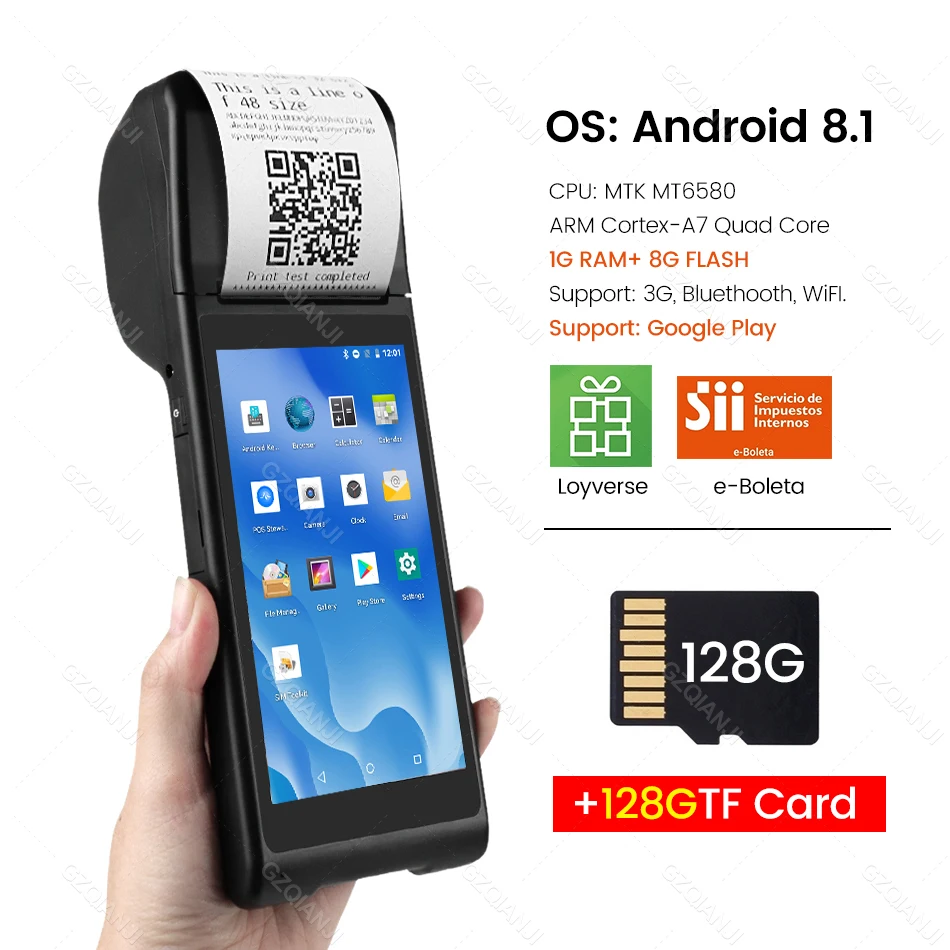 best mini thermal printer Android 8.1 PDA Terminal POS Machine 5.5 Inch Touch Screen Built-in 58mm Bluetooth Thermal Receipt Printer Support Wifi GPS pocket photo printer Printers