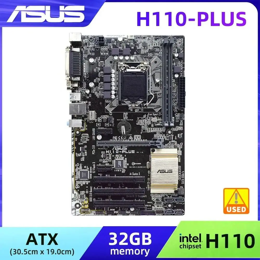 

Asus H110-Plus Intel H110 Motherboard DDR4 LGA 1151 Socket for i3 i5 i7 6100 6300 7100 7300 6400 6500 6600 7400 7500 6700 7700