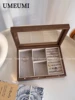 Retro HighEnd Walnut Solid Wood Jewelry Box With Acrylic Glass Cover Linen Lining Necklace Ring Earring Storage Display Box 1
