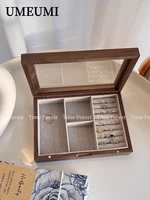 Retro HighEnd Walnut Solid Wood Jewelry Box With Acrylic Glass Cover Linen Lining Necklace Ring Earring Storage Display Box 1