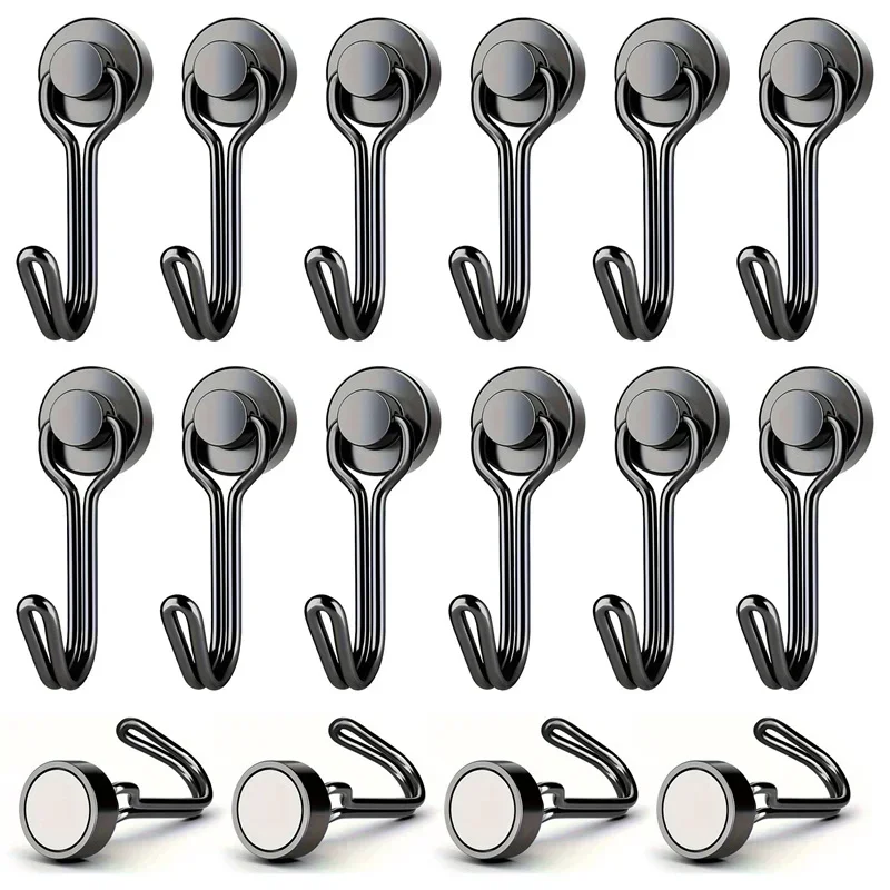 Heavy Duty Swivel Magnetic Hooks for Kitchen and Refrigerator - Black and Silver Finish