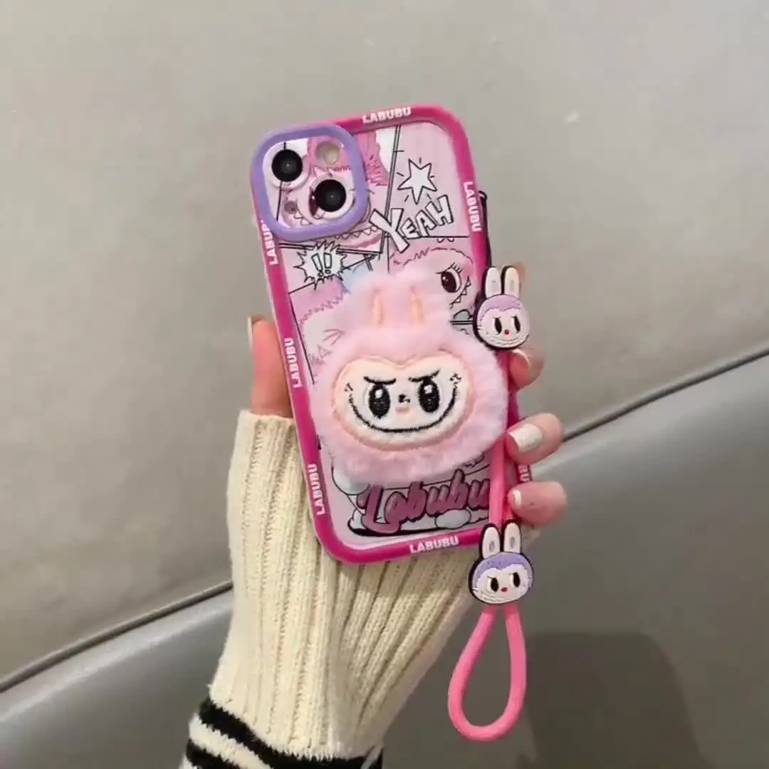 3D мультфильм прекрасный плюшевый чехол с подвеской в виде веревки Labubu аксессуары