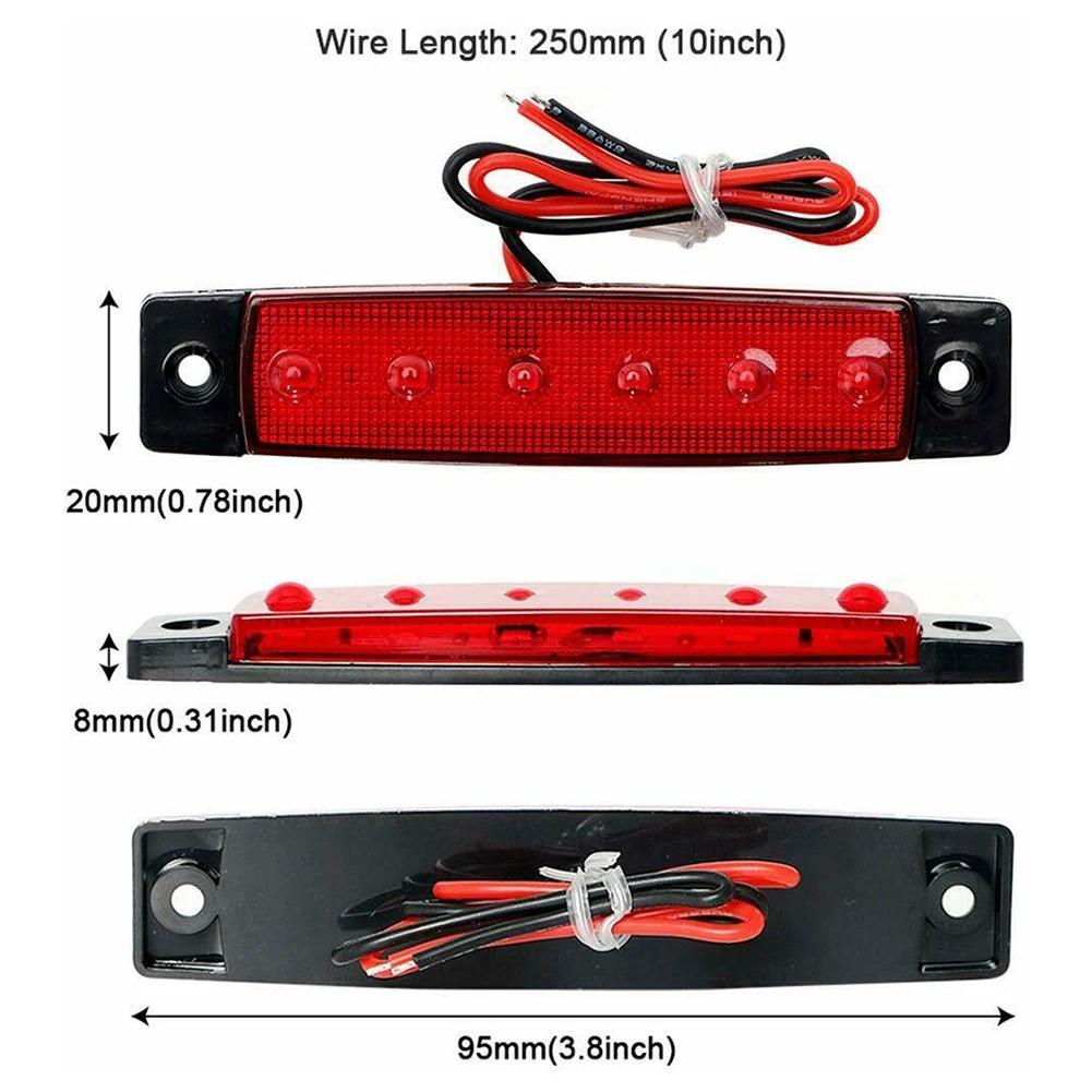 

2pc 6LED 12V Bus Trailer Boat Stern Light Side Marking Indicator Red + Green PC Lens ABS Housing Tail Light Assembly