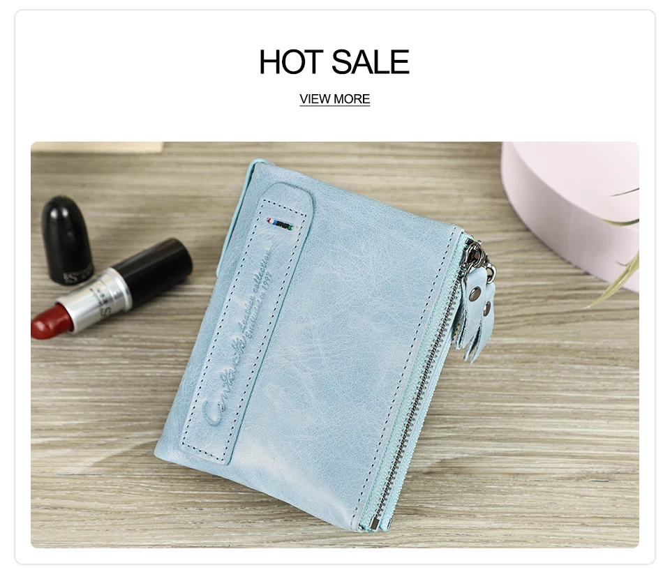 Fashion Genuine Leather Women Wallet Bi-fold Wallets Red ID Card Holder Coin Purse With Double Zipper Small Women's Purse 2022