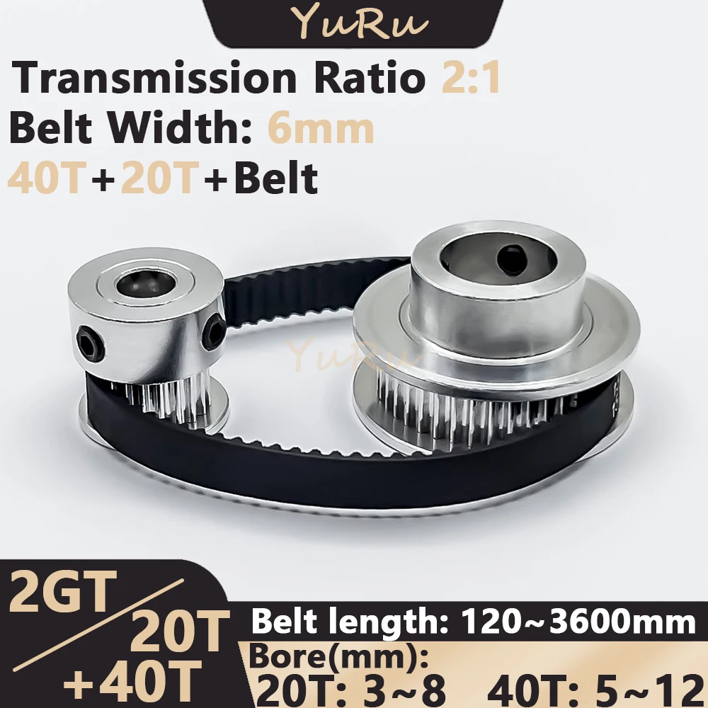 Dentes Gt2 20t 40t 2:1 Kit de Correia de Polia Dentada Furo 12 12 mm Largura da Correia mm Tensão Roda Conjunto de Cinto de Polia Síncrona 2gt 2m 20 40