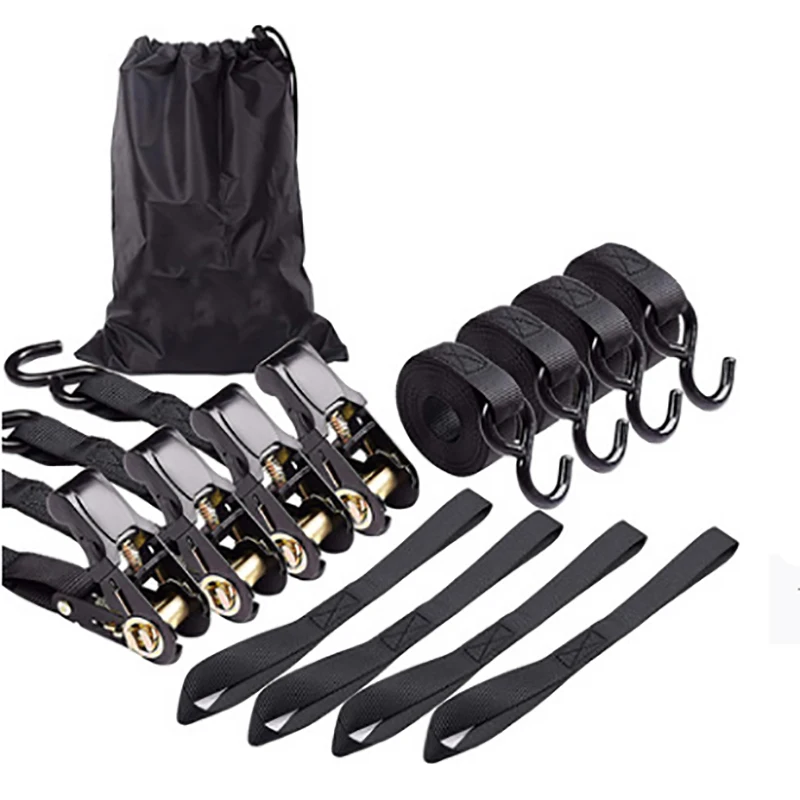 Ratchet Tie-Down Strap 1Set Motorcycle Fixed Heavy Cargo Trailer Transportation Car Tension Rope Tie Down Strap Kit Annular Belt