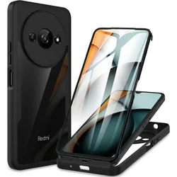 Ultra - Durable 360° Protective Case with Built - in Screen Protector - Shockproof Hybrid Cover - Redmi 10C (Black)
