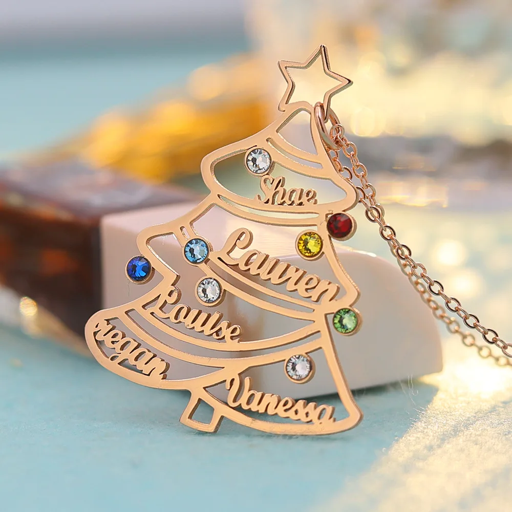 2023 Fashionable S925 Silver Christmas Gifts Custom Name Family Tree Necklace For Kids Wife Personalize 12 Birthstone Jewelry