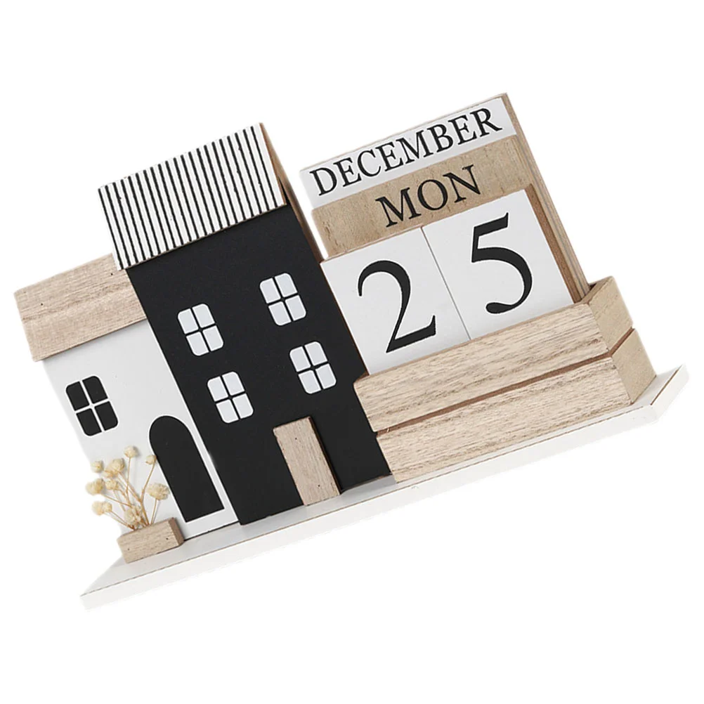 Ornaments Countdown Card Wooden Cube Calendar Block Date Display Desk Blocks Office