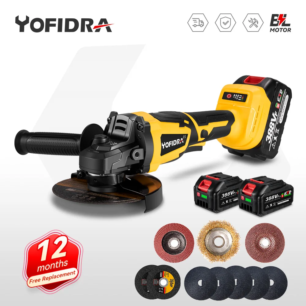 Yofidra 125mm Brushless Angle Grinder 3 Gears Cordless Grinding Cutting Polishing Woodworking Machine For Makita 18V Battery