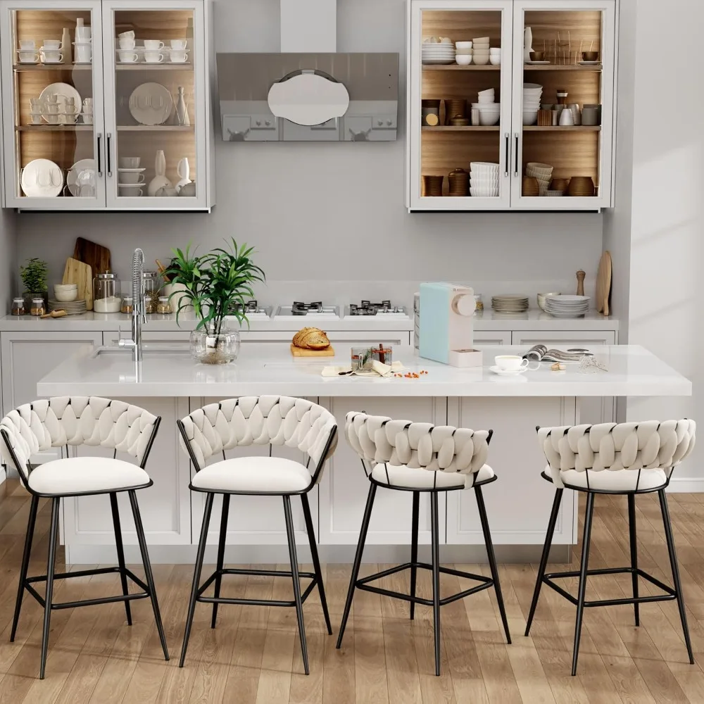 30-Inch Velvet Bar Stools Set 6