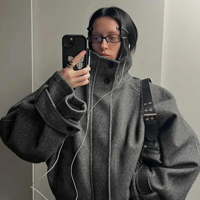 Fashion Casual Solid Loose Jackets Women Full Sleeve Single Breasted Stand Collar Short Coats 2025 NEW Autumn Lady Outwears 4