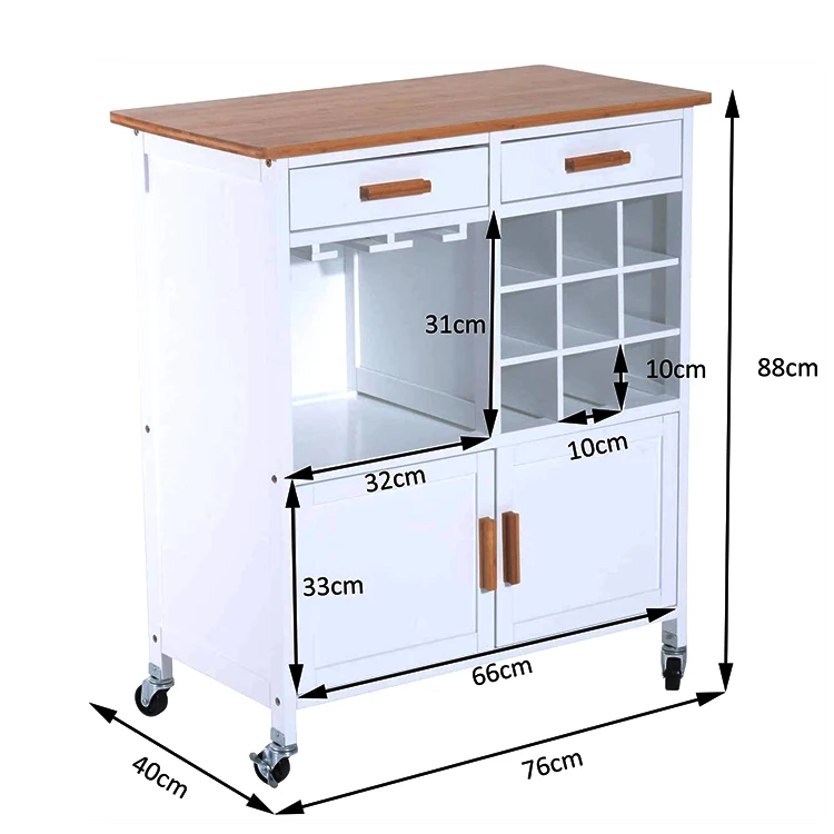 Dining Room Cupboard 2 Door Rolling Kitchen Island Carts with Drawers Wine Rack Storage Sideboard et Serving Utility Trolley