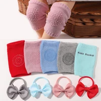 0-2Y Infant toddler warm leg protection socks silicone anti slip letter knee pads solid color bow headband baby accessories 1
