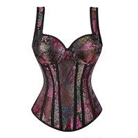 Corset femme avec bretelles noir surbuste Corsets gilet grande taille Steampunk Corsets et Bustiers à lacets désossé Jacquard haut Corset 5