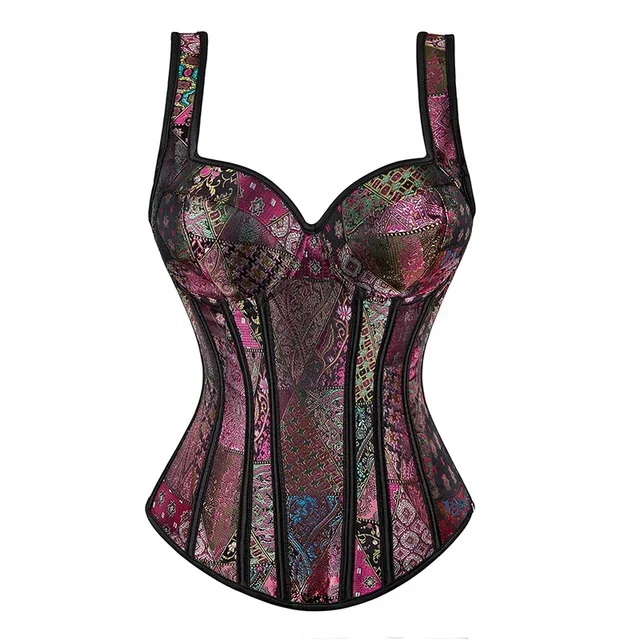 105577-879c93.jpg Corset femme avec bretelles noir surbuste Corsets gilet grande taille Steampunk Corsets et Bustiers à lacets désossé Jacquard haut Corset