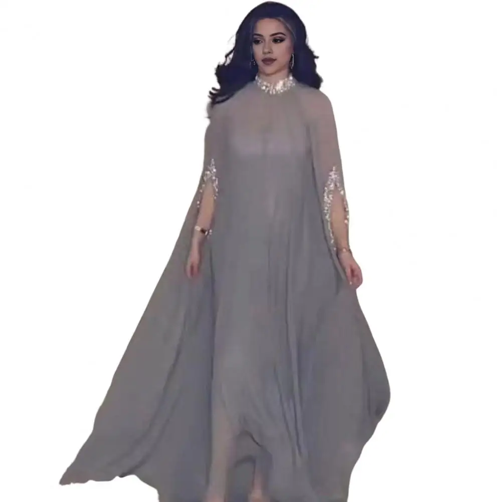 

Women Evening Dress Prom Maxi Dress Elegant Sequin Evening Dress with Sheer Mesh Sleeves Oversized Hem for Prom Parties Special