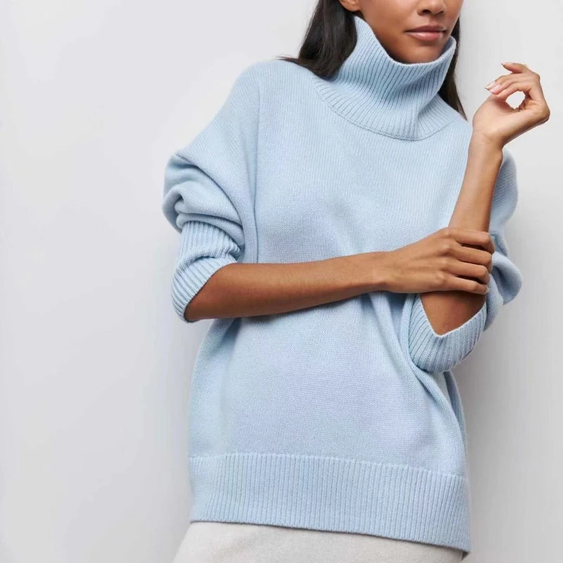 

Autumn/Winter New Long Sleeve Solid Pullover Casual Personalized Women Clothes Fashion Loose Half High Neck Sweater Jumper 29418