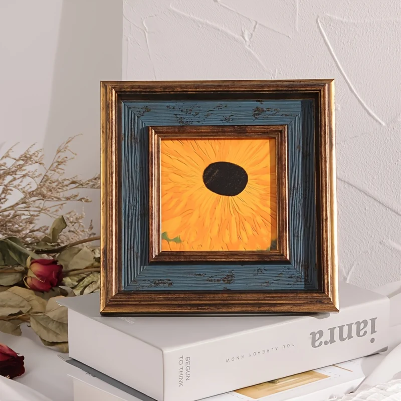 Photo Frame American Retro Desktop Set Square Family Pet Couple Creative Gift Commemorative Small Wood Photo Frame