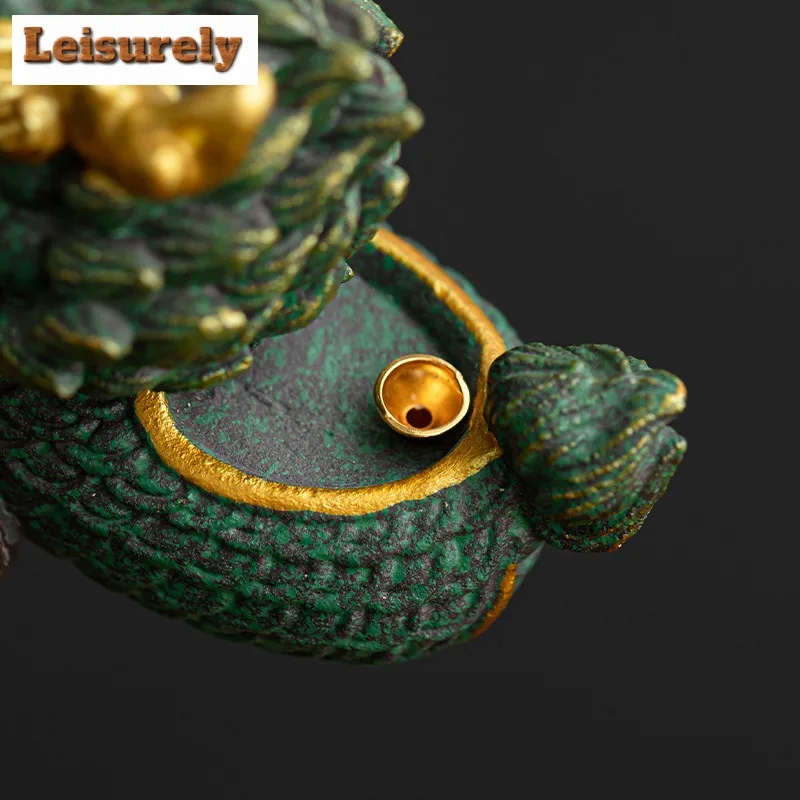 Lucky Dragon Boat Green Sandstone Incense Holder Tea Pet Aesthetic Lucky Model Tea Figurine Play Toys Tea Statue Ornaments Gifts