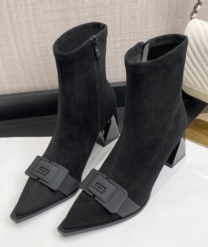 

S02 New Autumn Winter European American Ladies Chunky High Heels Boots Fashion Sexy Pointed Toe Dress Shoes 6 Letter Women Shoes