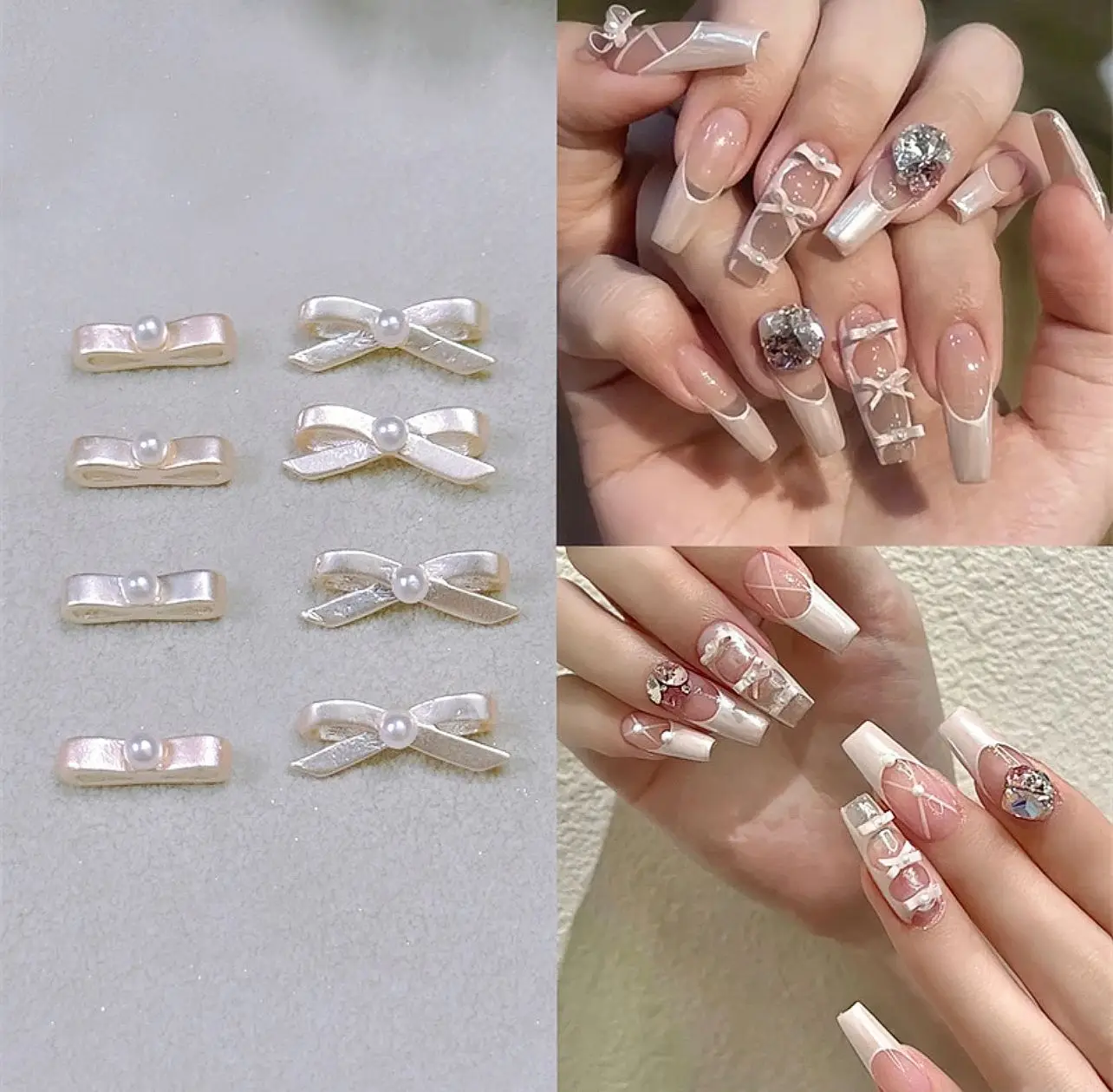 

100PC Ballet Shoes Alloy Bowtie Nail Charm Pink,Silver Bows Nail Decoration Nail Art French Ballerina Bow Ornament For Nail Tips