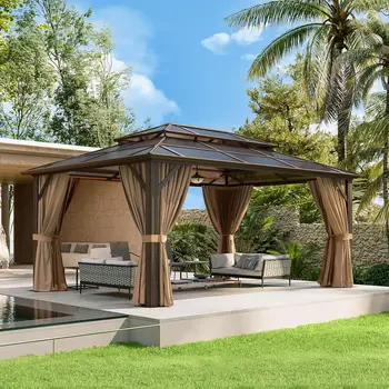 12x16 Hardtop Aluminum Gazebo with Curtains 2