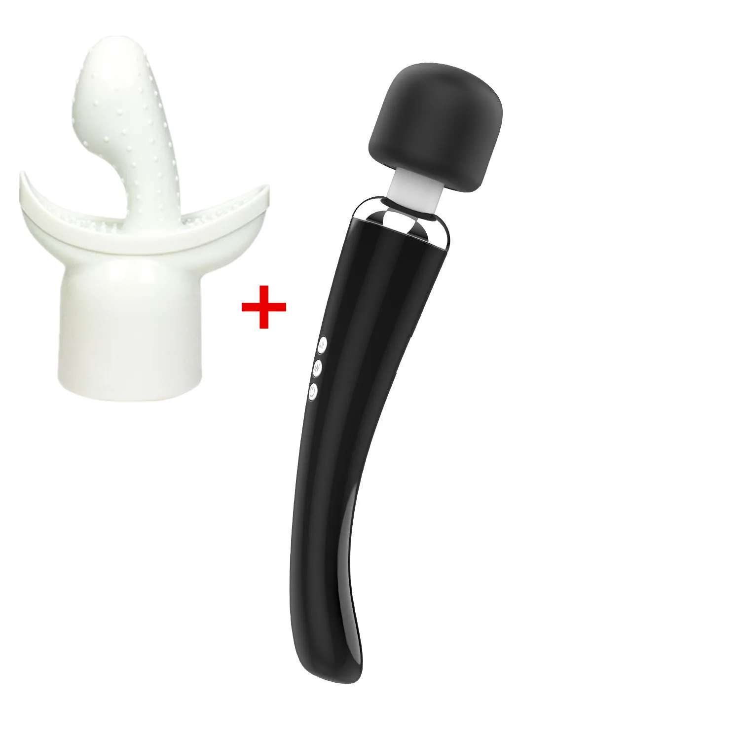 

2-in-1 Black magic Wand Rechargeable Massager Vibrator With Addtional Head For Hitachi Lover