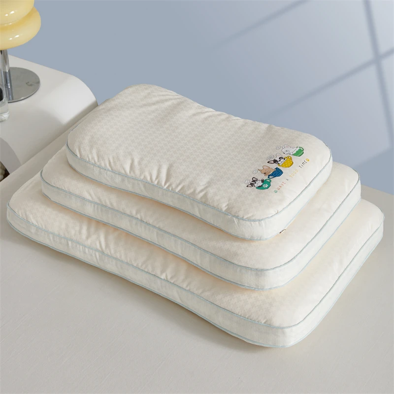 Comfortable White Sleeping Pillow for Parent Child,Neck Health Care,Adult Low Pillows,Cartoon Animal Decor,30x50/40x60/48x74cm 2