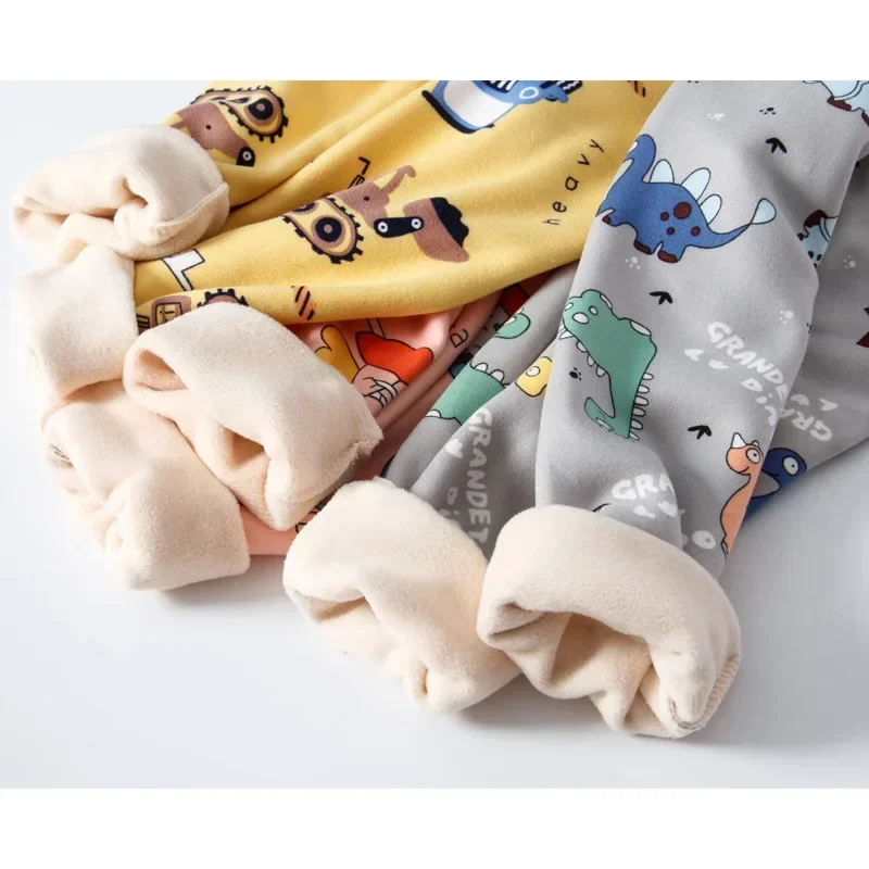 Girls Boys Sleep Pants Kids Fleece Pant Cartoon Print Trousers Fall Winter Home Wear Children's Thicken Clothing Casual
