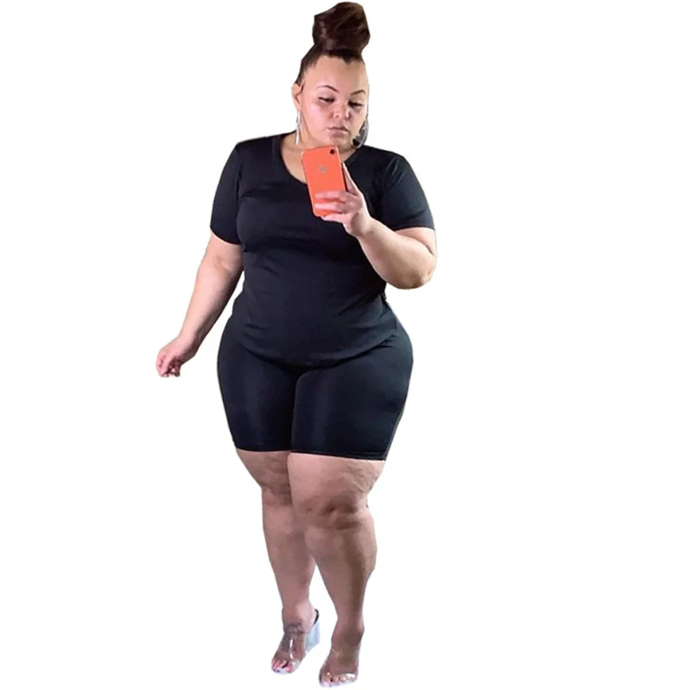 Wmstar Plus Size Women's Clothing Summer Solid Casual Super Stretch Two Piece Sports Suit New Style Wholesale Dropshipping