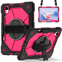 Heavy Duty Armor Case with 360° Rotating Stand and Hand/Shoulder Strap - Shockproof Protection for MatePad 11.5 S 2025 (Black - Rose Red)