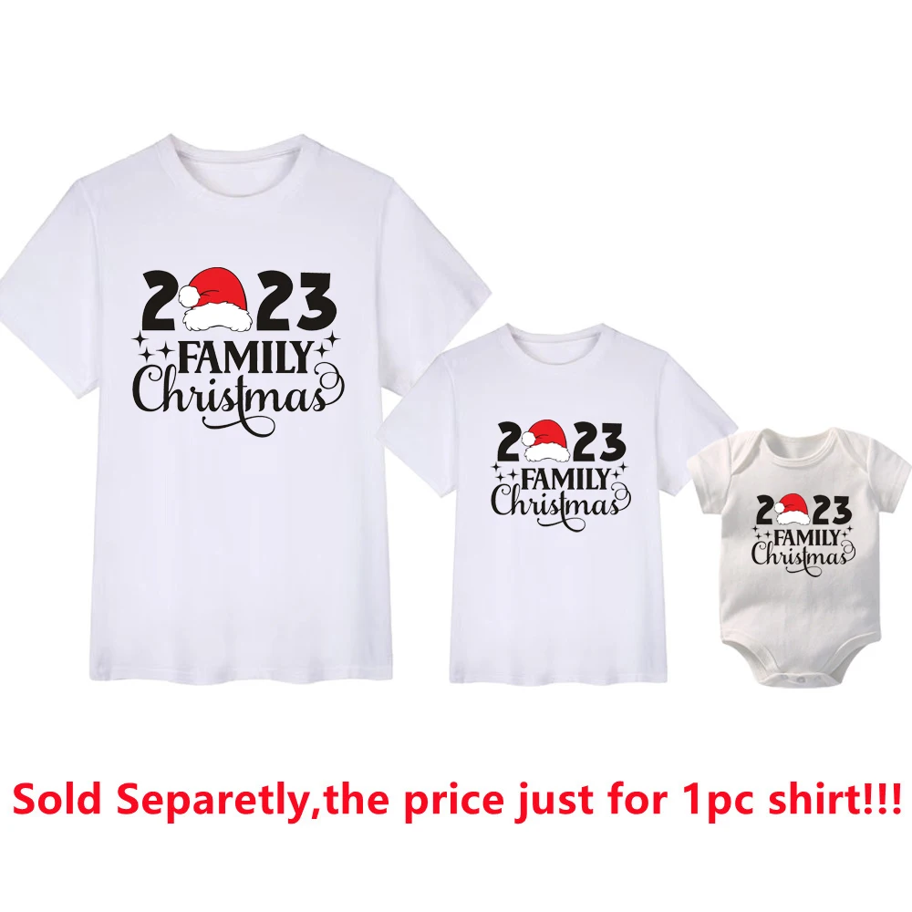 thumbnail image 1 of Camisas navideñas familiares 2023, trajes familiares a juego de algodón, camisetas para papá, mamá, niños, mamelucos para bebés, blusas a juego, ropa de Navidad, regalo, 1 of 5