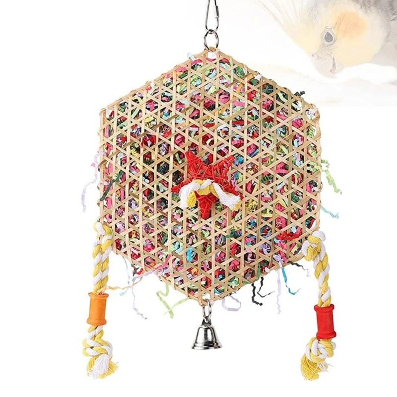Hanging Small Animal Chew Toy for Bird Parrots Chewing Toy Rattan Shredded Paper for Chewing Teeth Grinding 4