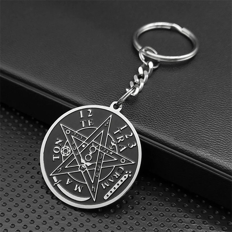 Hexerei Tetragrammaton Pentagramm Edelstahl Schlüsselanhänger Hebräisch Gesegnet Lord Shem Schlüsselanhänger Wicca Pentagramm Schmuck K948S06