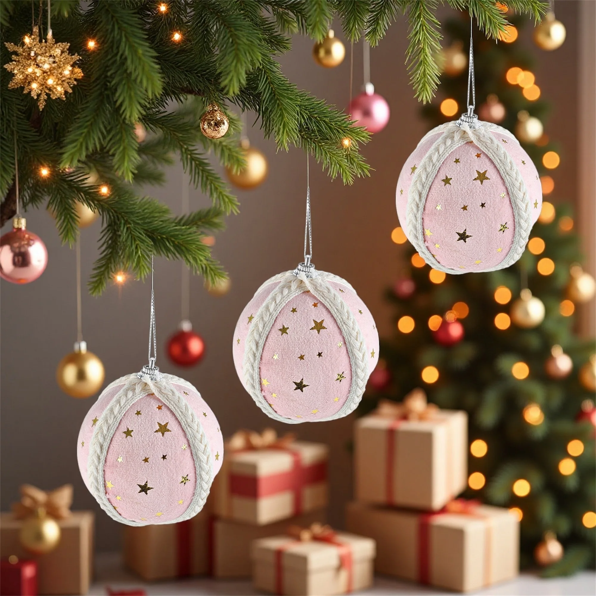 Shimmering Snowflake Christmas Ornaments Set with Glittery Star Design for Festive Holiday Tree Decorations