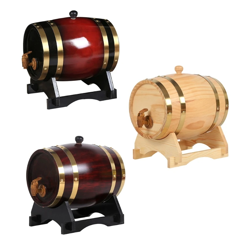 

Pine Aging Barrel Wine Barrel Dispenser Vintage Storage Bucket for Whiskey R7UB