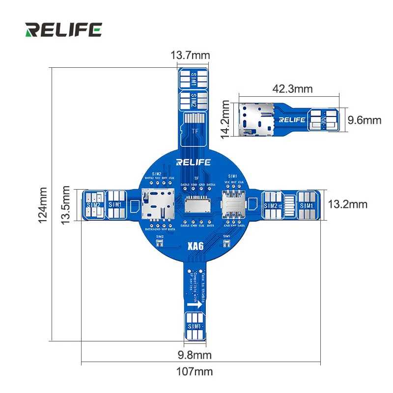 RELIFE XA6 듀얼 카드 신호 테스트 보드는 iP/안드로이드를 지원하며, 분해가 필요하지 않으며, SIM, TF, NM 카드 읽기 오류를 빠르게 찾아냅니다.