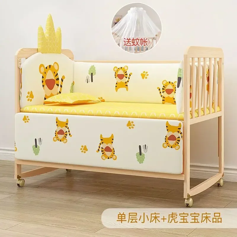 

Baby Crib Solid Wood Splicing Large Bed Movable Baby Bb Cradle Bed Newborn Multifunctional Children's Small Bed