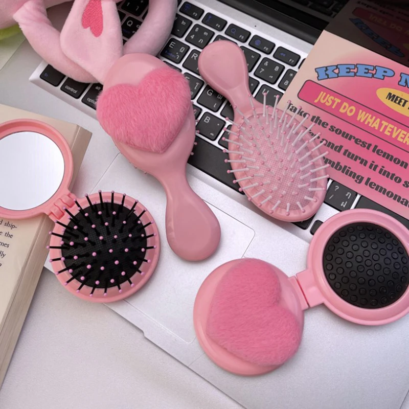 Portable Plush Heart Shaped Hairbrus Folding Massage Comb Head Massage Airbag Comb Anti-Static Girl Hair Combs Styling Tool