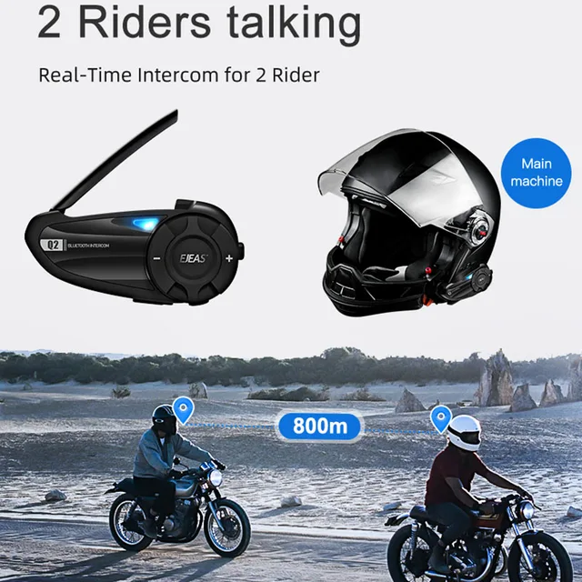 EJEAS Q2 Bluetooth 5.1 Motorcycle Helmet Headset Intercom Quick Pair Up to 2 Riders Wireless Interphone Earphone Waterproof