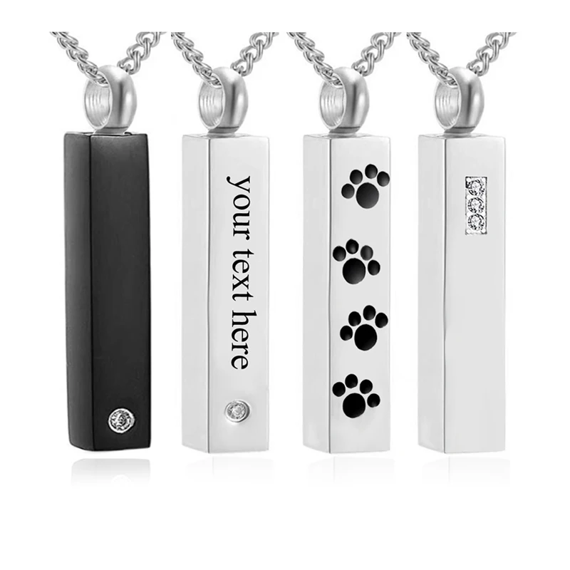 Custom Stainless Steel Vertical Cubic Bar Container Urn Memorial Pendant Necklace Ash Keepsake Cremation Jewelry Hypoallergenic 4