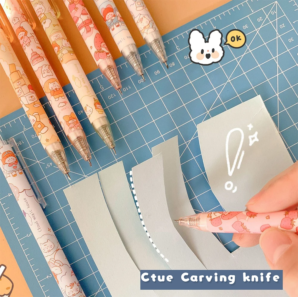 귀여운 만화 프레스 펜 나이프, 정밀 공예 스티커, 스크랩북 절단 도구, 휴대용 나이프 조각, DIY 공예 용품