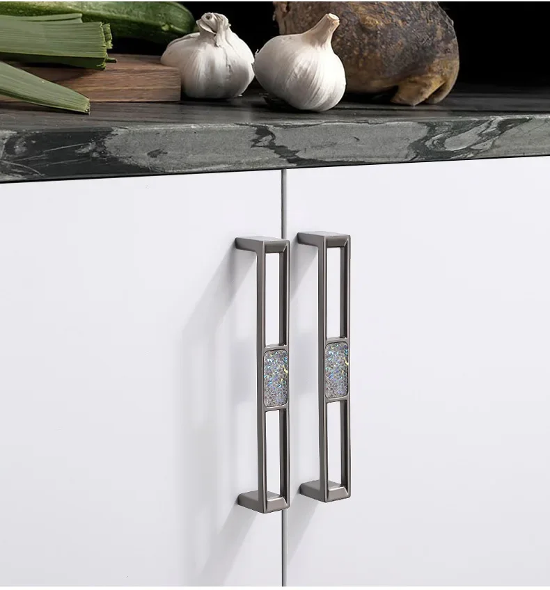 Description Picture 4 of itemModern Cabinet Handle Zinc Alloy Diamond Grey Furniture Handle Wardrobe Dresser Drawer Knobs Kitchen Cupboard S/96/128mm